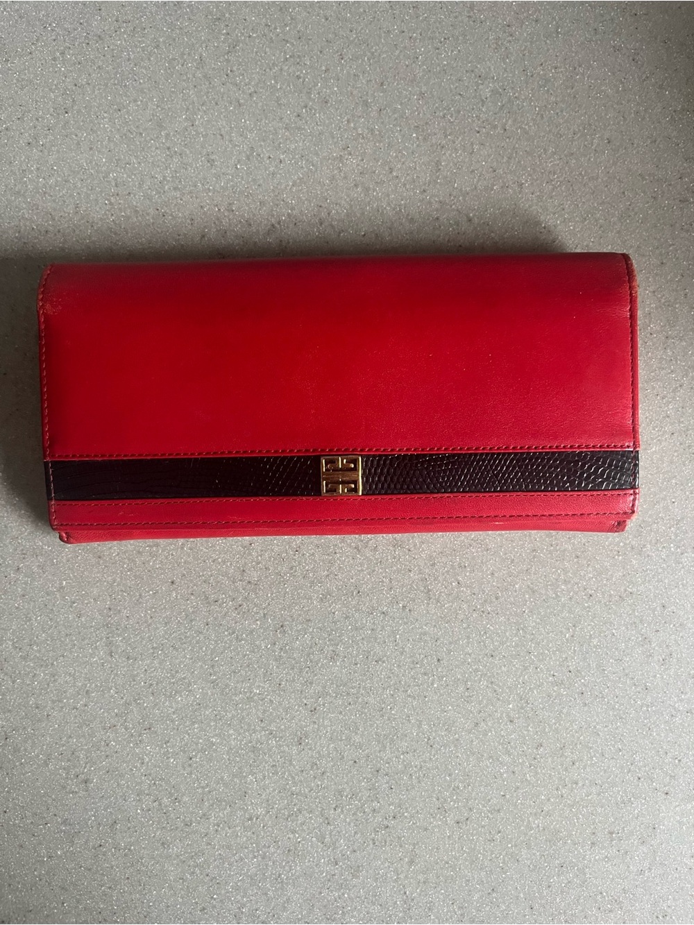 Vintage Givenchy Red Leather Wallet with black  Accent and Gold Hardware
